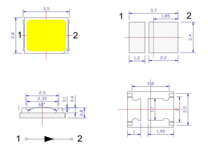 SMD LED芯片2835 0.2W 0.5W 1W纯白光LED二极管