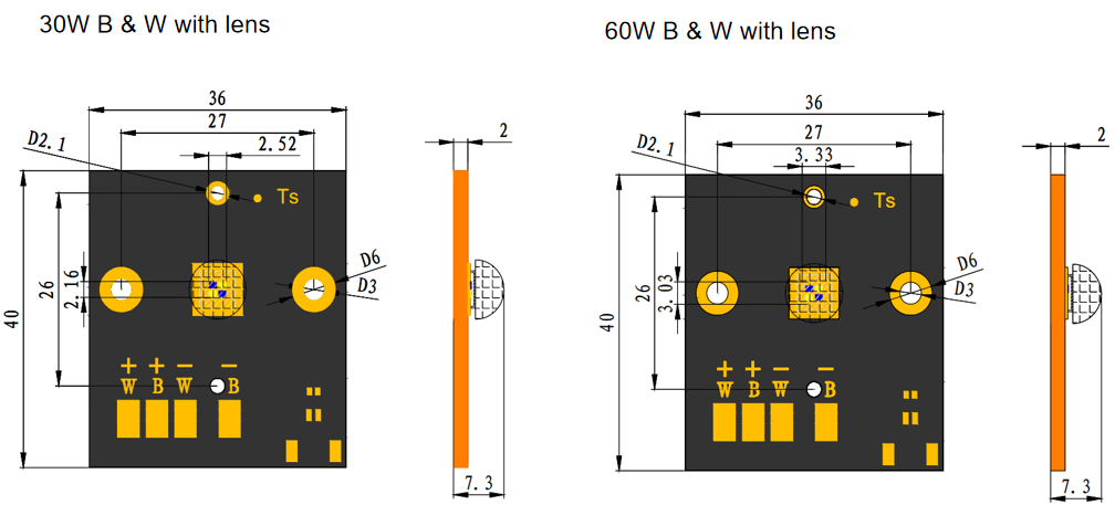 3V 15W双色蓝白BW高功率强度LED模块